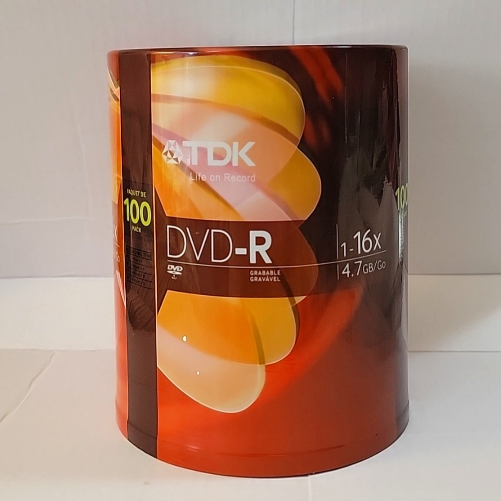 TDK DVD-R-1*16x 100 Pack Recordable Disks, New-in-Package